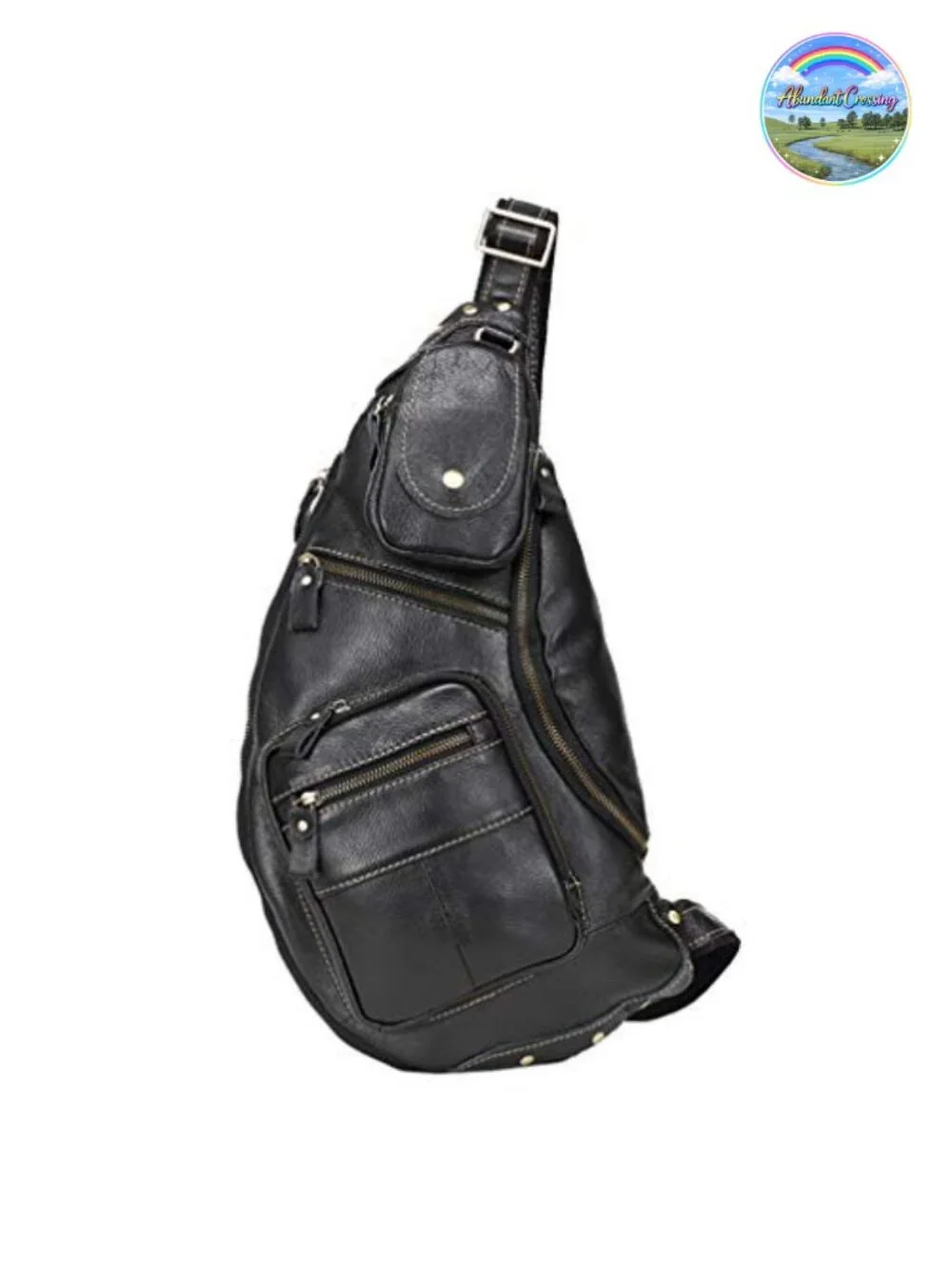 Vintage Leather Crossbody Sling Backpack for Men Travel Hiking
